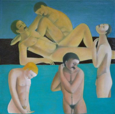 Bañando En El Bosque- Bathing In The Bosque – 20″ x 20″ – oil on canvas autobiographical painting completed in 2010 by Armando Adrian-López Magical Realist Hispanic artist. Bañando En El Bosque- Bathing In The Bosque – 20″ x 20″ – oil on canvas autobiographical painting completed in 2010 by Armando Adrian-López Magical Realist Hispanic artist."