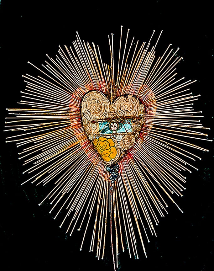 Sagrado Corazon Sacred Heart 3D mixed media assemblage- 32" x 29" x 6"