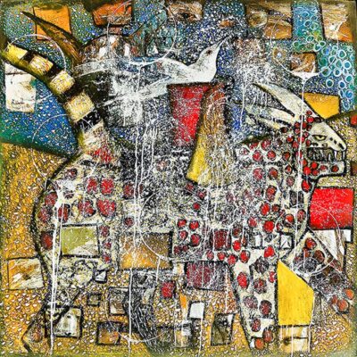 Ella Soñaba Que Era Jaguar – She Dreamt She Was A Jaquar – 40″ x 40″ – This Oil painting on canvas was created in 2012 by Indigenous Mexican artist, Armando Adrian-López Ella Soñaba Que Era Jaguar – She Dreamt She Was A Jaquar – 40″ x 40″ – This Oil painting on canvas was created in 2012 by Indigenous Mexican artist, Armando Adrian-López"