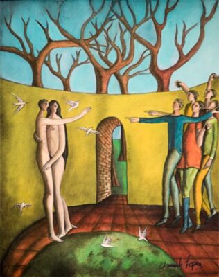 El Paraiso Perdido - Paradise Lost - 20" x 16" - oil on canvas - Completed in 2007, by mexican narrative artist, Armando Adrian-López, in Abiquiu, New Mexico El Paraiso Perdido - Paradise Lost - 20" x 16" - oil on canvas - Completed in 2007, by mexican narrative artist, Armando Adrian-López, in Abiquiu, New Mexico"
